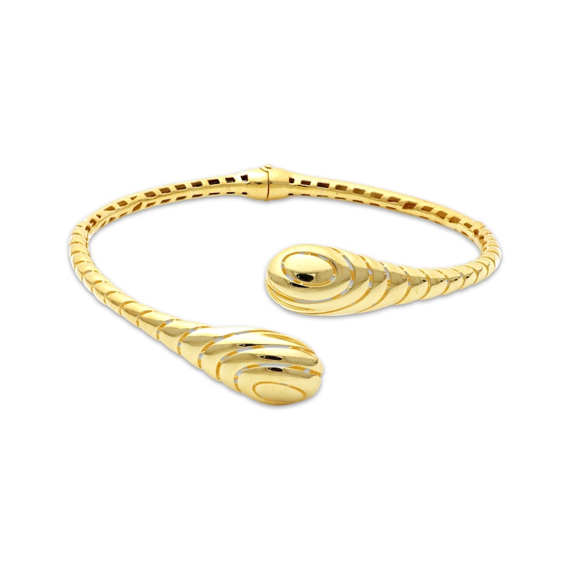 Textured Bulb Bypass Bangle Yellow Gold Plated