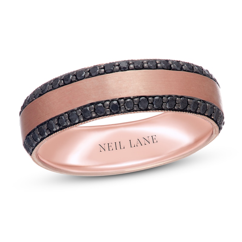 Neil Lane Men's Black Diamond Wedding Band 1/2 ct tw Rose Gold Plated