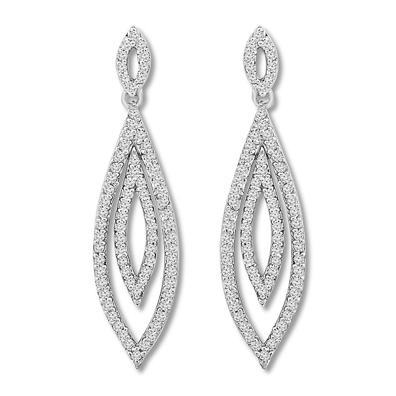 Diamond Dangle Earrings 1/2 ct tw Round-cut White Gold Plated