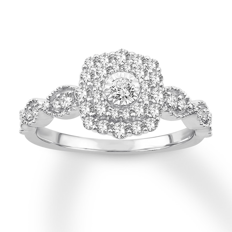 Diamond Engagement Ring 1/2 ct tw Round-cut White Gold Plated