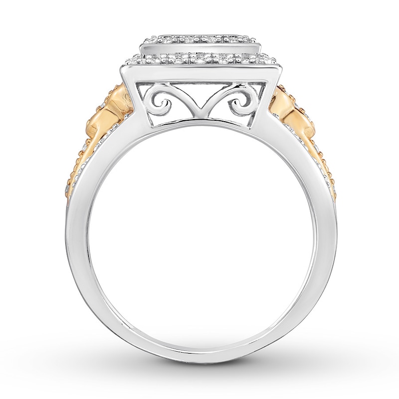 Diamond Engagement Ring 1/2 ct tw Princess & Round Gold Plated