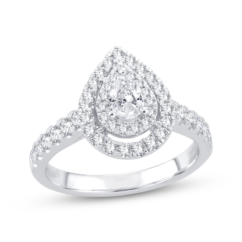 Diamond Engagement Ring 1 ct tw Pear/Round White Gold Plated