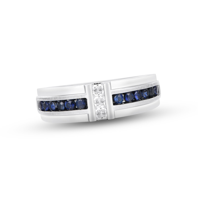 Men's Diamond & Sapphire Wedding Band 1/5 ct tw Square-cut White Gold Plated