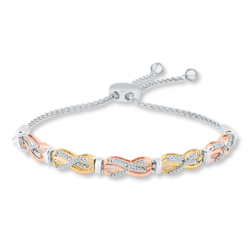 Bolo Bracelet 1/5 ct tw Diamonds Tri-Tone Gold Plated 9.5"