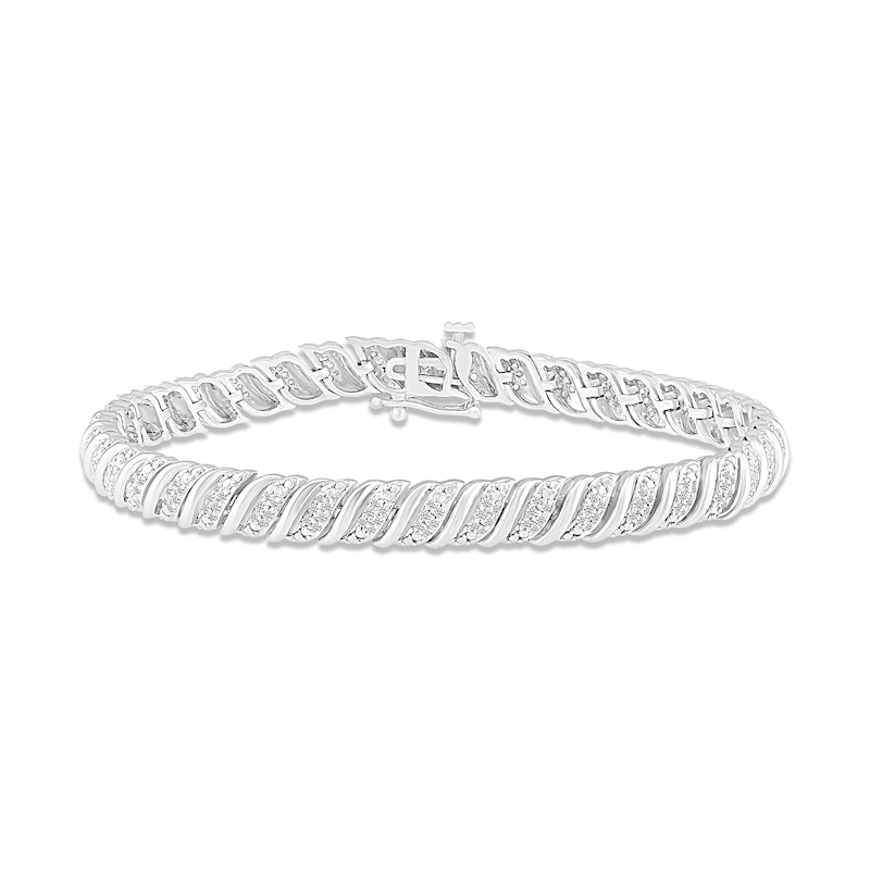 Diamond Wide Link Bracelet 1 ct tw Round-cut Silver Plated 7.25"