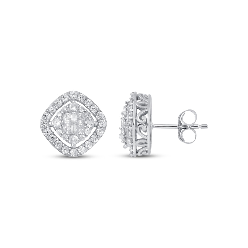 Diamonds Stud Earrings 1 ct tw White Gold Plated