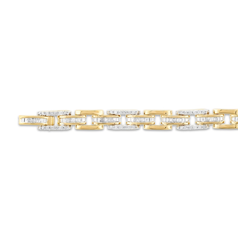 Baguette & Round-Cut Diamond Panther Link Bracelet 1 ct tw Yellow Gold Plated 7”