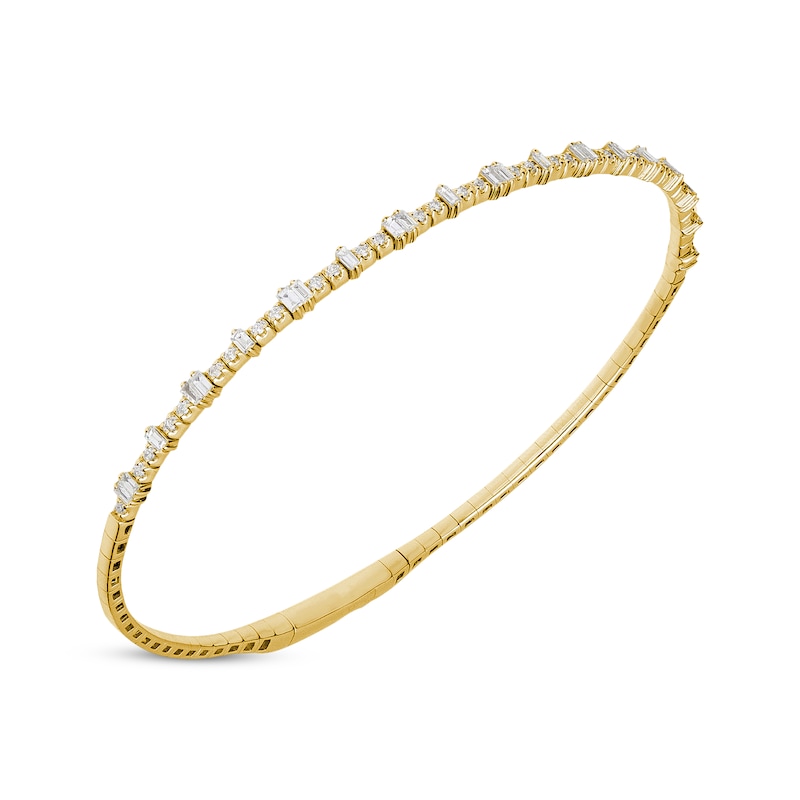 Baguette & Round-Cut Diamond Flex Bangle Bracelet 1/2 ct tw Yellow Gold Plated
