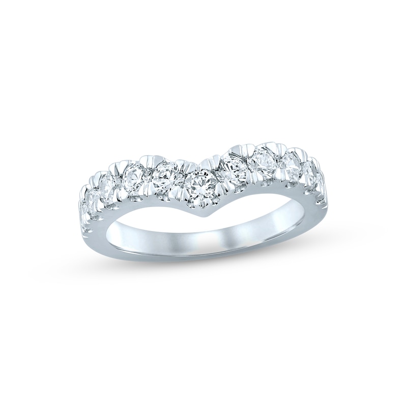Diamond Contour Anniversary Ring 1 ct tw Round-cut White Gold Plated