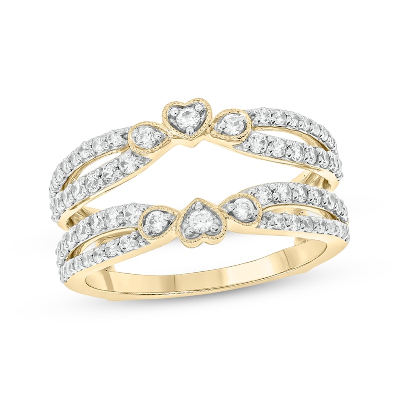 Vintage-Style Round-Cut Diamond Double-Row Enhancer Ring 3/4 ct tw Yellow Gold Plated