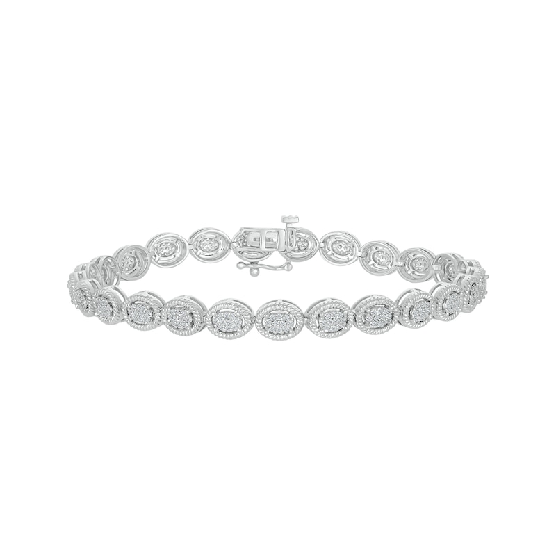 Round-Cut Diamond Oval Halo Tennis Bracelet 1 ct tw White Gold Plated 7.25”