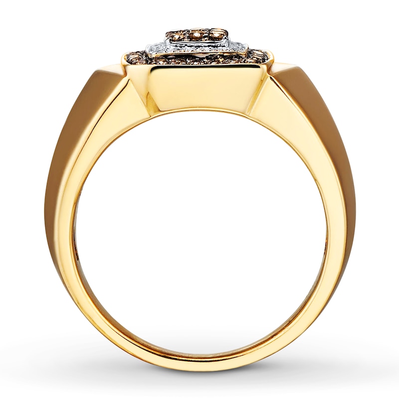 Men's Brown/White Diamond Ring 1/3 ct tw Round-cut Yellow Gold Plated