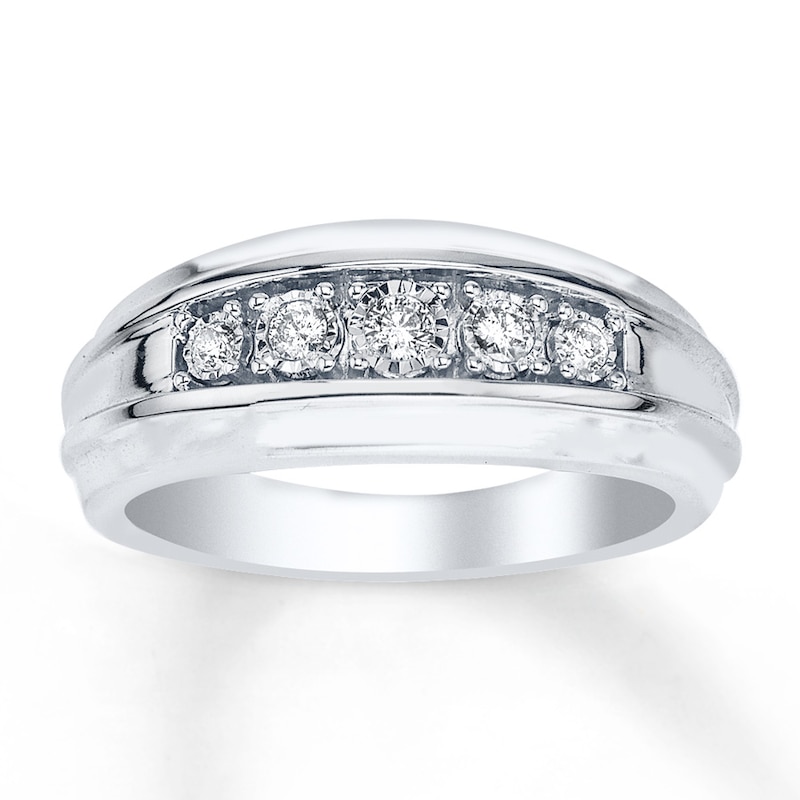 Men's Wedding Ring 1/5 ct tw Diamonds White Gold Plated
