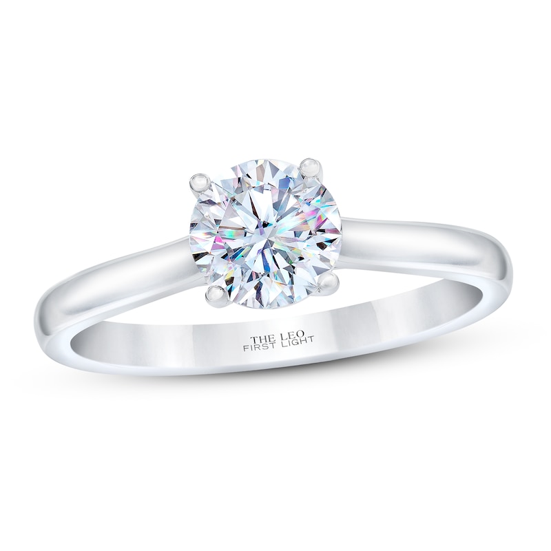 THE LEO First Light Diamond Solitaire Engagement Ring 1-1/2 ct tw Round-cut White Gold Plated