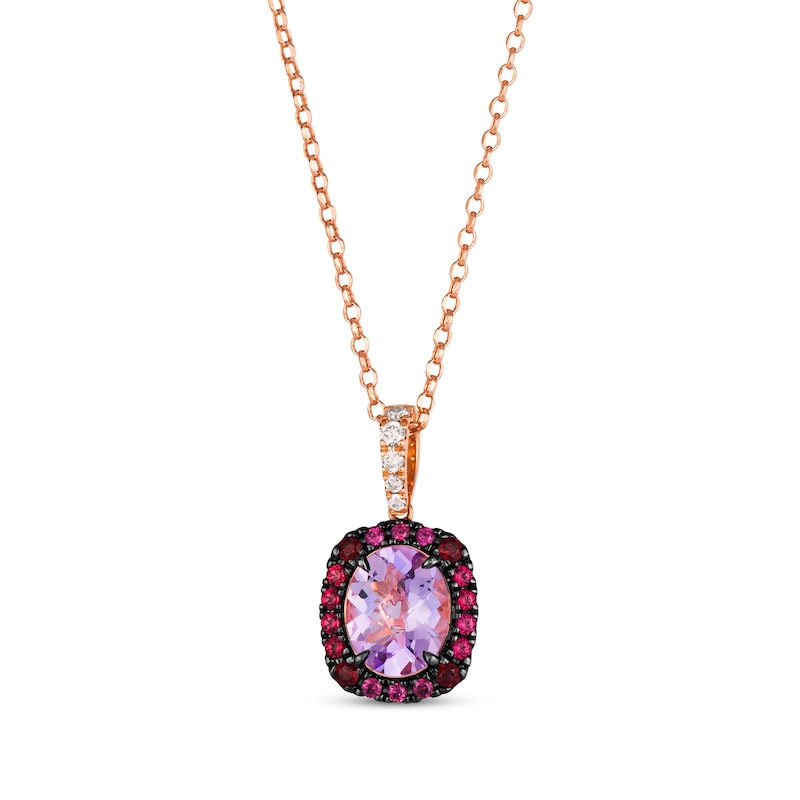 Le Vian Venetian Mosaic Pink Quartz & Rhodolite Garnet Necklace 1/8 ct tw Diamonds Strawberry Gold Plated 19"