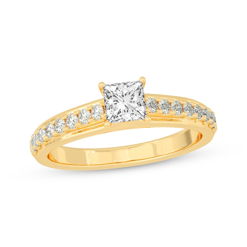 Princess & Round-Cut Diamond Engagement Ring 3/4 ct tw Yellow Gold Plated