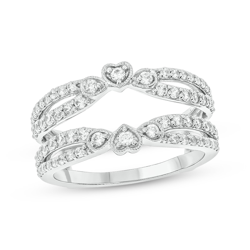 Vintage-Style Round-Cut Diamond Double-Row Enhancer Ring 3/4 ct tw White Gold Plated