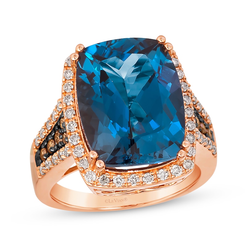Le Vian Cushion-Cut Blue Topaz Ring 3/4 ct tw Diamonds Strawberry Gold Plated