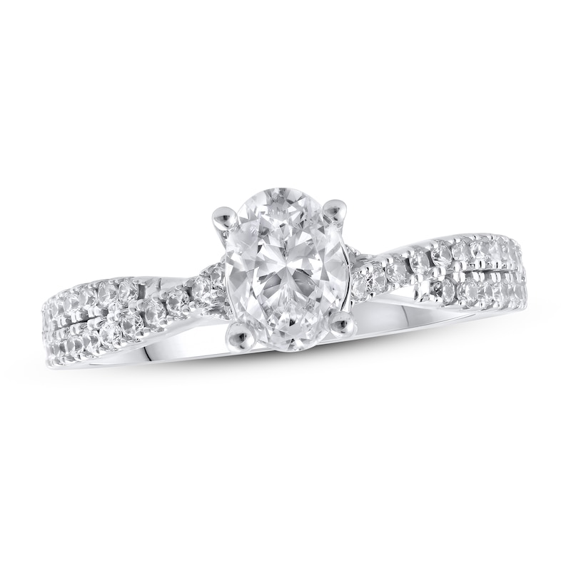Lab-Created Diamonds by Oval-Cut Engagement Ring 1-1/4 ct tw White Gold Plated