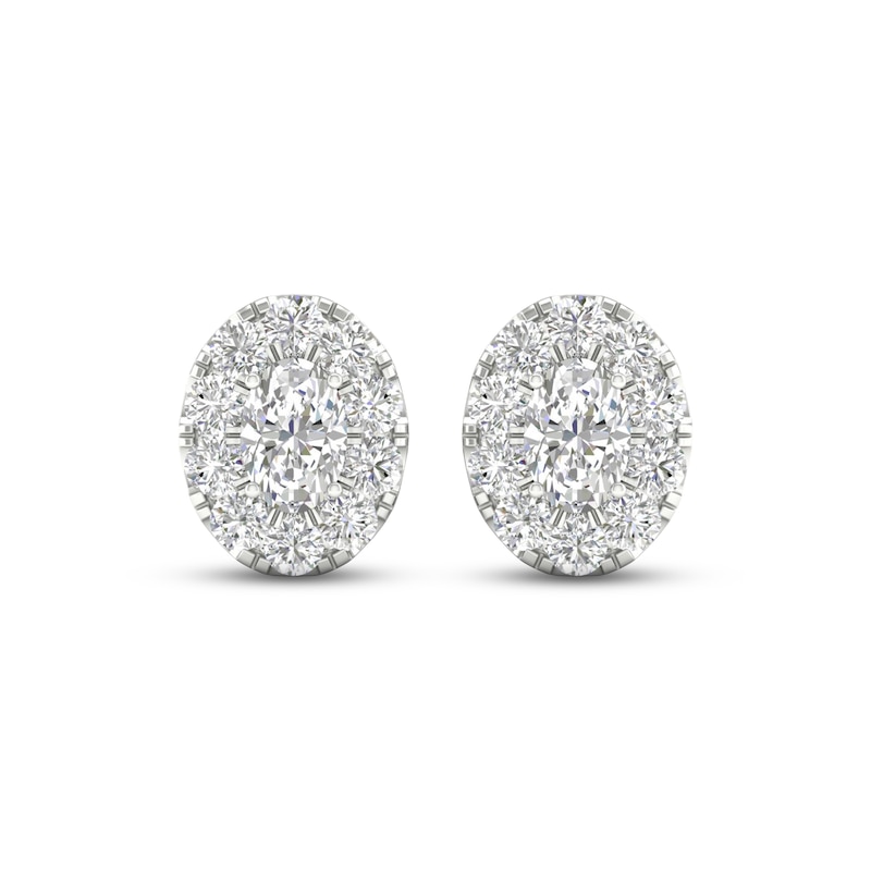 Diamond Oval Halo Stud Earrings 3 ct tw Oval & Round-cut White Gold Plated