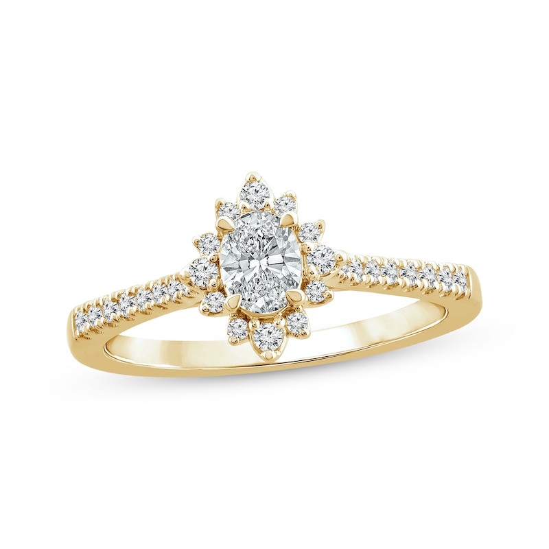 Oval-Cut Diamond Starburst Halo Engagement Ring 1/2 ct tw Yellow Gold Plated