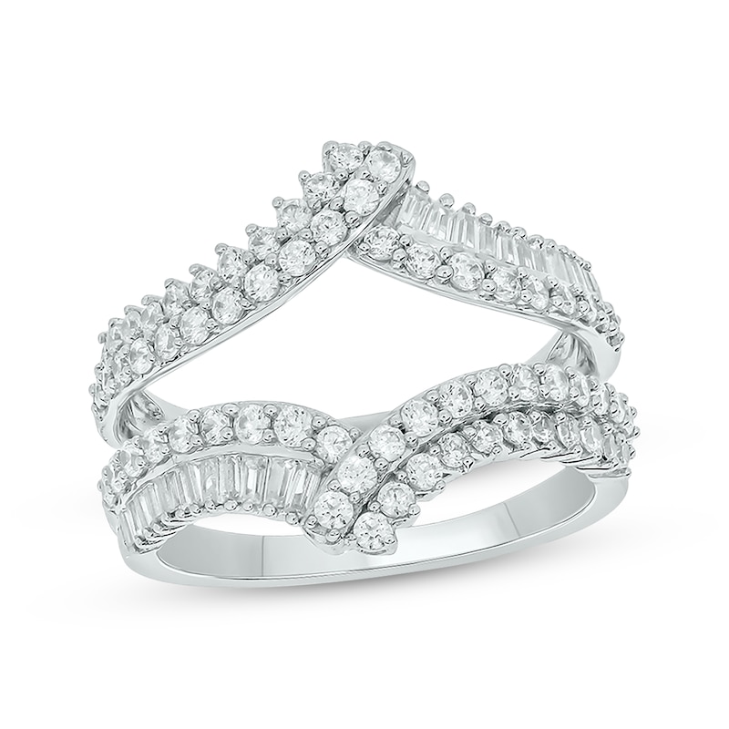 Baguette & Round-Cut Diamond Enhancer Ring 1 ct tw White Gold Plated