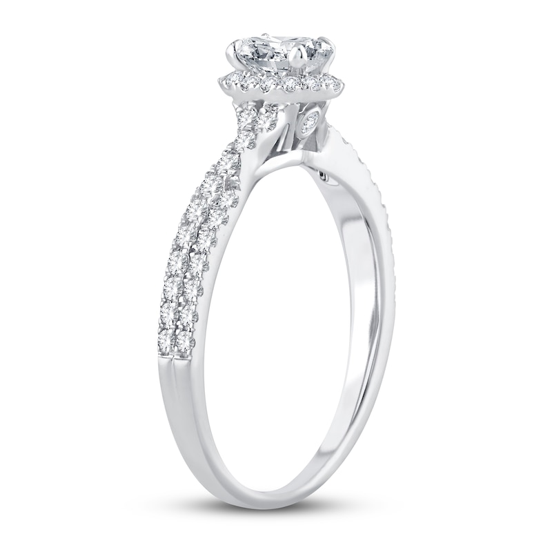 Diamond Engagement Ring 3/4 ct tw Oval & Round White Gold Plated