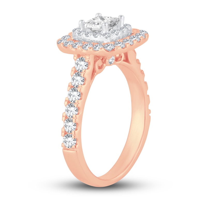 Multi-Diamond Engagement Ring 1-1/2 ct tw Princess & Round-Cut Rose Gold Plated