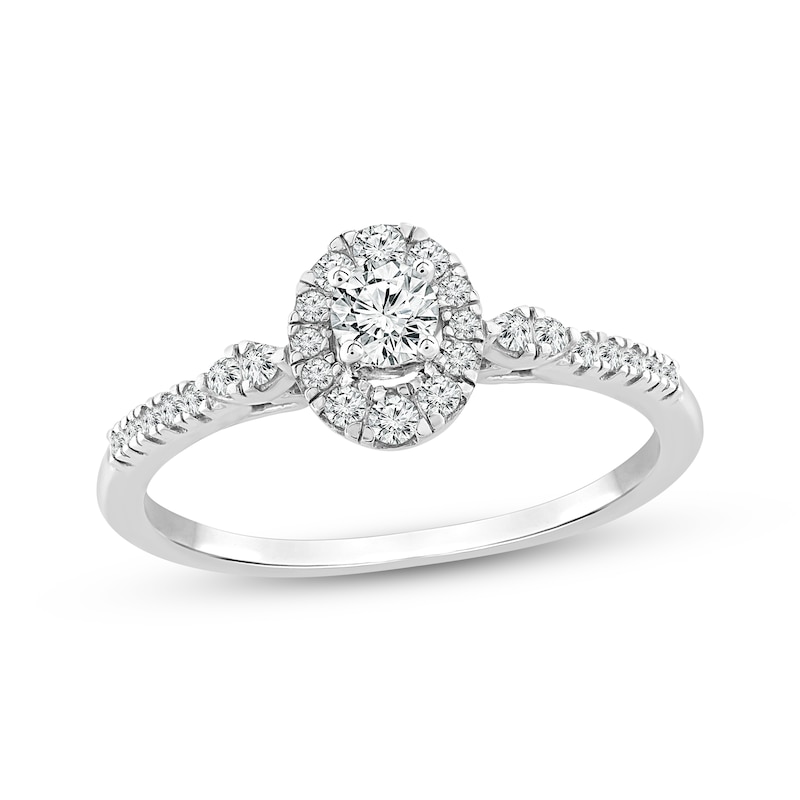 Round-Cut Diamond Oval Halo Engagement Ring 3/8 ct tw White Gold Plated