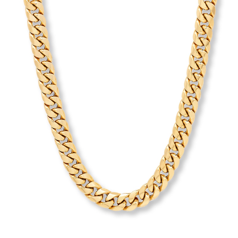 Hollow Miami Cuban Chain Necklace Yellow Gold Plated 22"