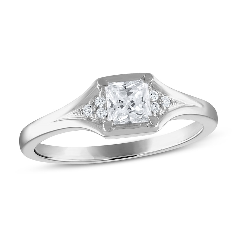 Diamond Engagement Ring 1/2 ct tw Princess & Round White Gold Plated