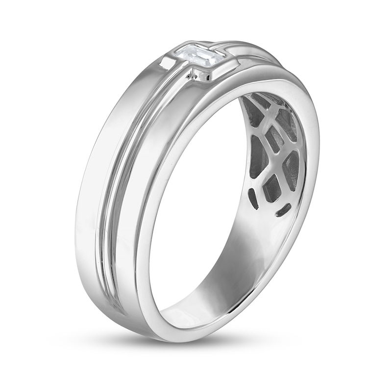 Gender Neutral Diamond Band 1/10 ct tw Emerald-Cut White Gold Plated