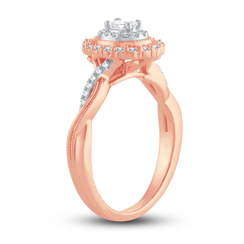 Diamond Engagement Ring 3/8 ct tw Oval & Round Rose Gold Plated