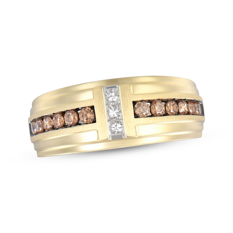 Men’s Round-Cut Brown & Square-Cut White Diamond Wedding Band 5/8 ct tw Yellow Gold Plated