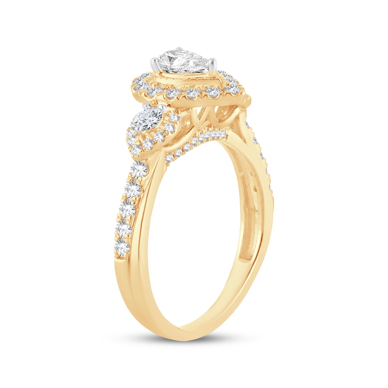 Diamond Engagement Ring 7/8 ct tw Pear & Round-Cut Yellow Gold Plated