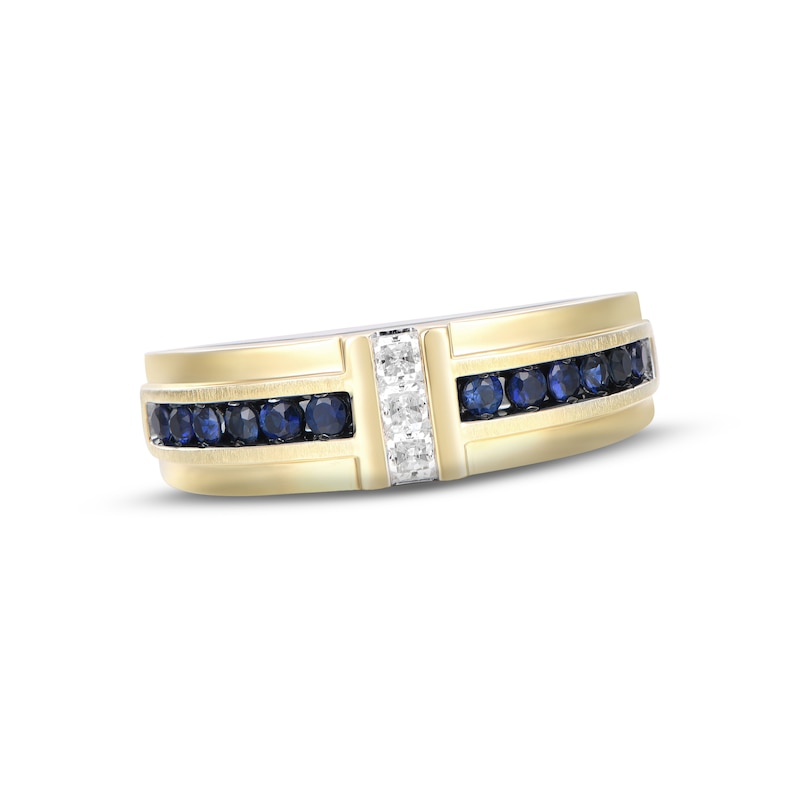 Men's Diamond & Blue Sapphire Wedding Band 1/5 ct tw Square-cut Yellow Gold Plated