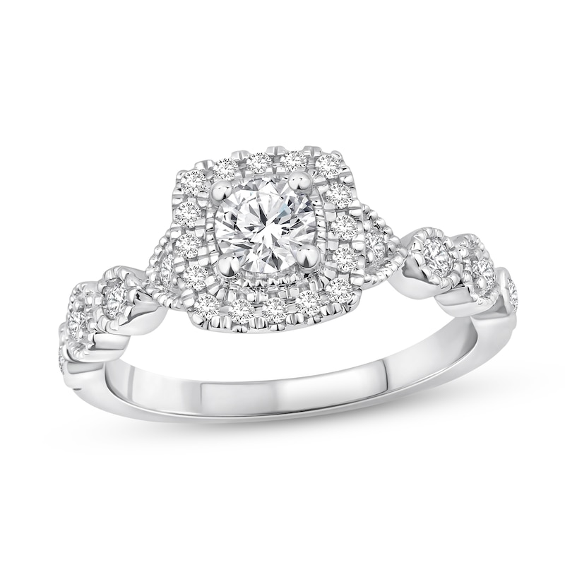 Diamond Engagement Ring 5/8 ct tw Round-cut White Gold Plated