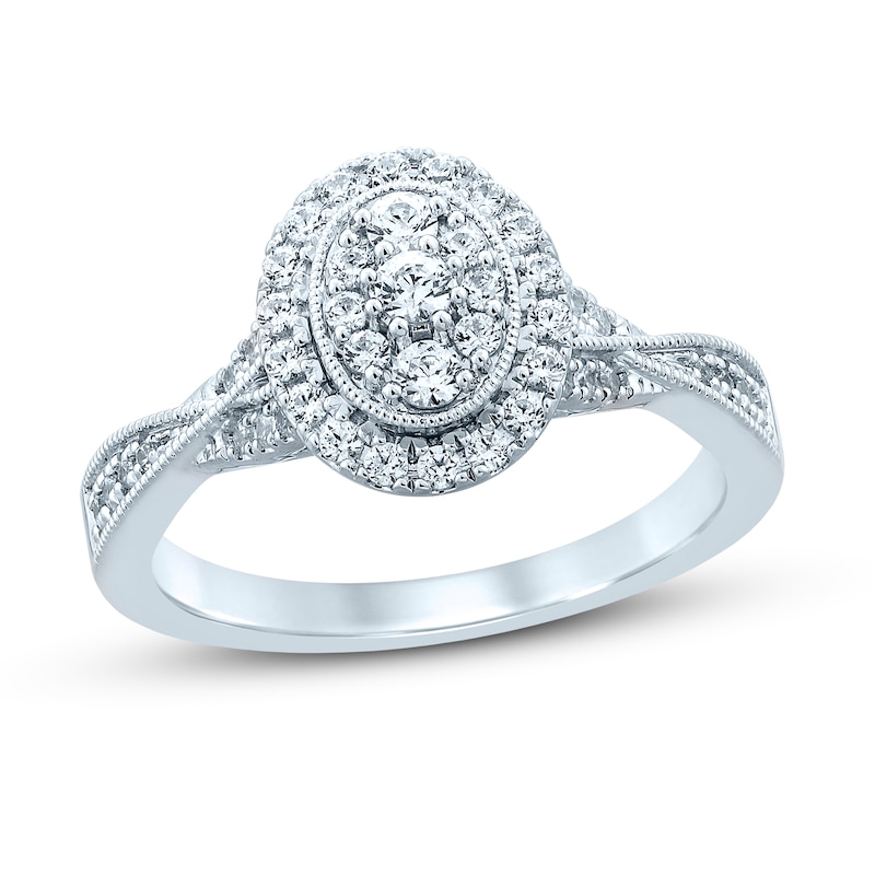 Multi-Diamond Engagement Ring 1/2 ct tw Round-cut White Gold Plated
