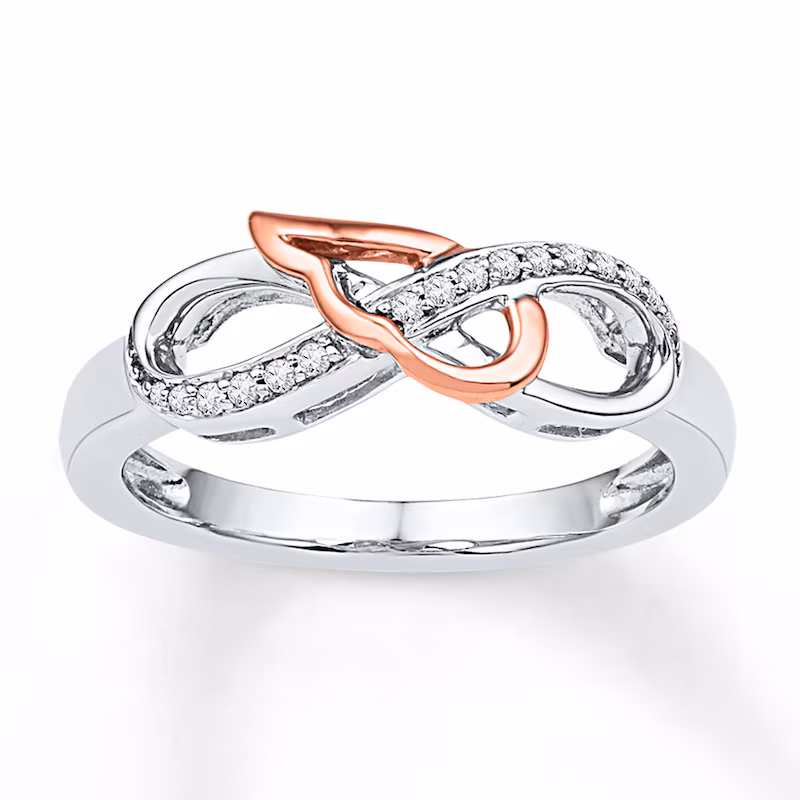 Diamond Wing & Infinity Promise Ring 1/15 ct tw Sterling Silver & 10K Rose Gold