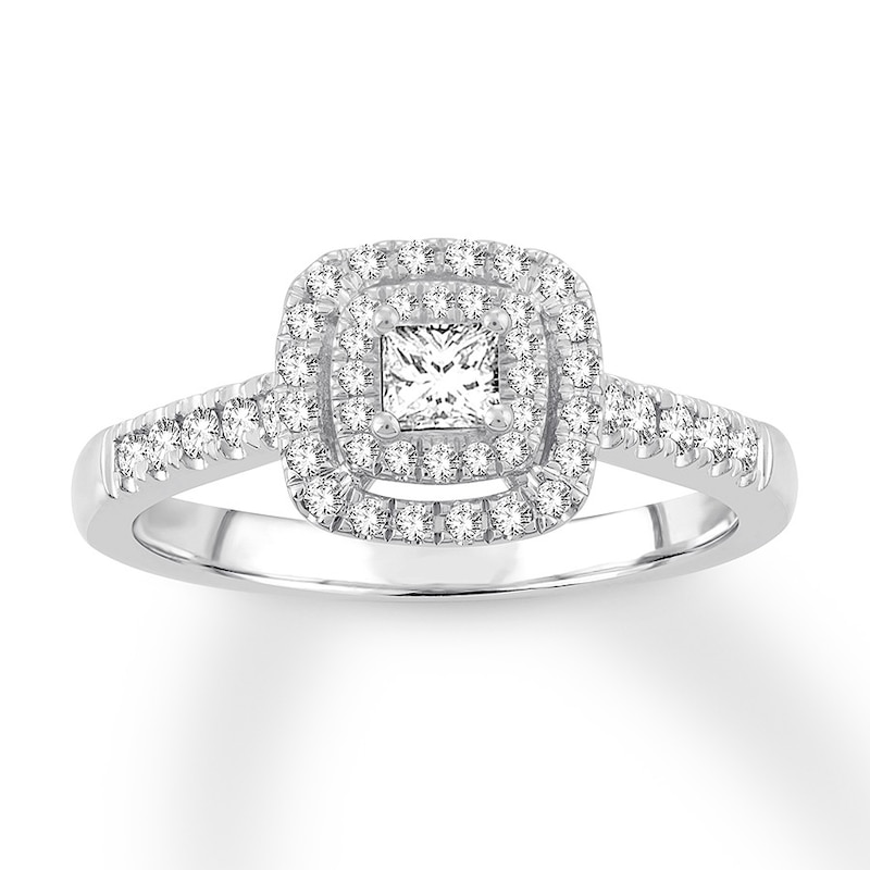 Diamond Engagement Ring 1/2 ct tw Princess & Round-cut White Gold Plated