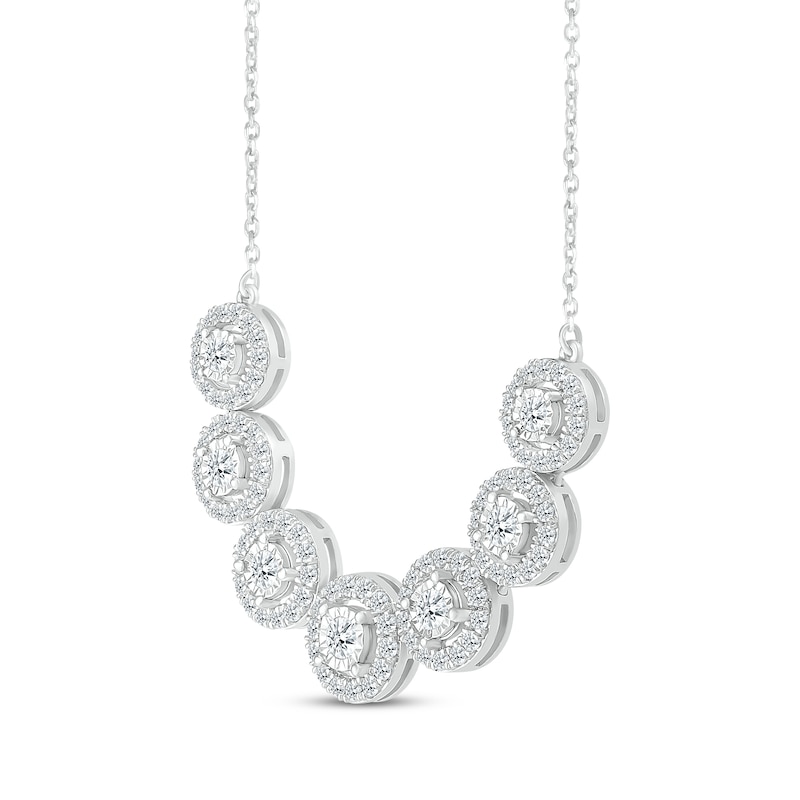 Diamond Halo Smile Necklace 1 ct tw Round-cut White Gold Plated 18"