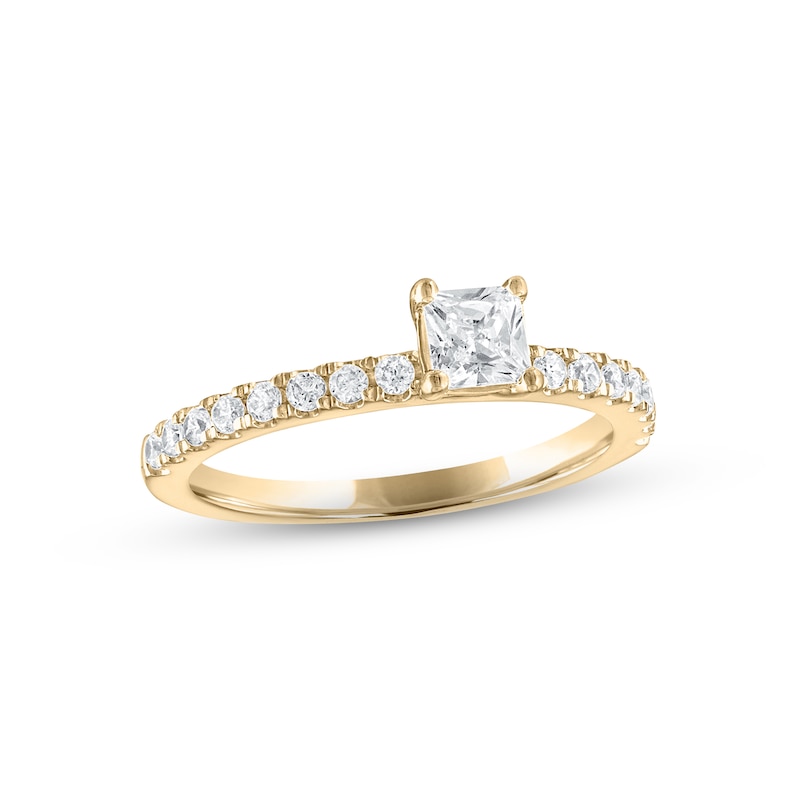 Diamond Engagement Ring 5/8 ct tw Princess & Round-cut Yellow Gold Plated