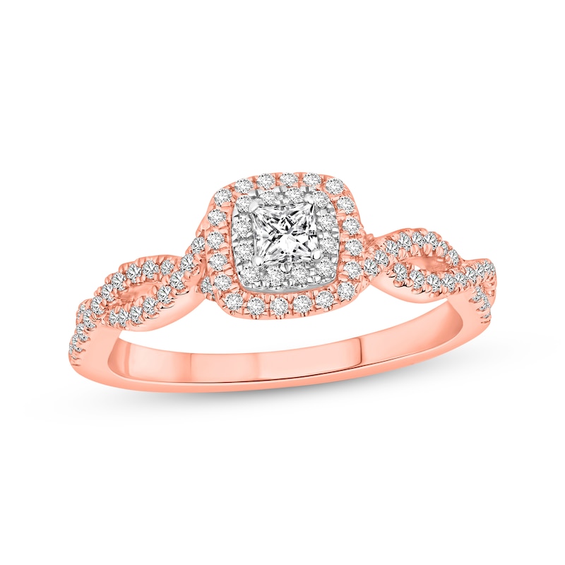 Diamond Engagement Ring 3/8 ct tw Princess & Round Two-Tone Gold Plated