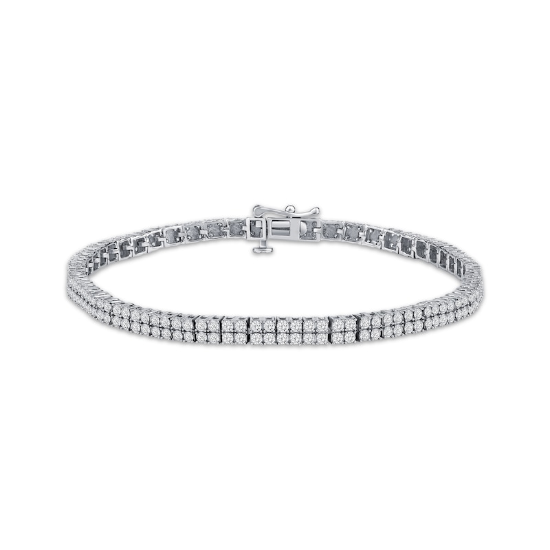 Lab-Created Diamonds by Two-Row Tennis Bracelet 3 ct tw White Gold Plated 7.25"