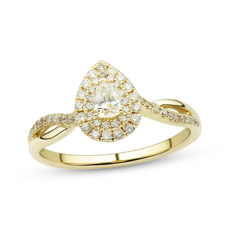 Diamond Engagement Ring 1/2 ct tw Pear & Round-cut Yellow Gold Plated
