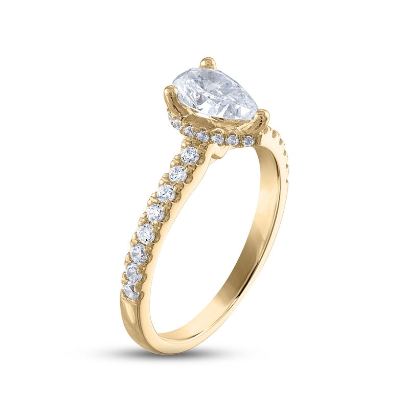 Diamond Engagement Ring 1-1/3 ct tw Pear & Round-cut Yellow Gold Plated