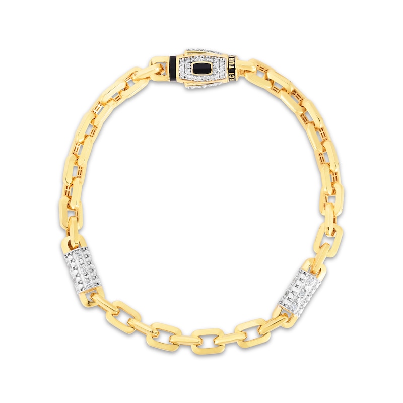 Men's Diamond Station Link Bracelet 7/8 ct tw Yellow Gold Plated 8.5"