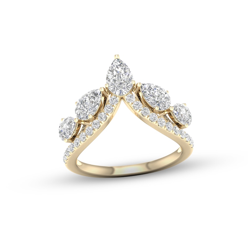 Diamond V Ring 1-1/2 ct tw Pear & Round-cut Yellow Gold Plated