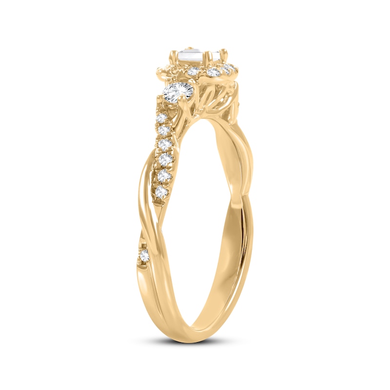 Princess & Round-Cut Diamond Three-Stone Engagement Ring 1/2 ct tw Yellow Gold Plated