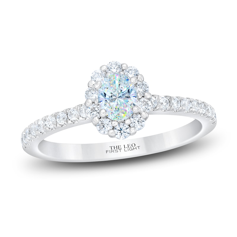 THE LEO First Light Diamond Oval-Cut Engagement Ring 5/8 ct tw White Gold Plated